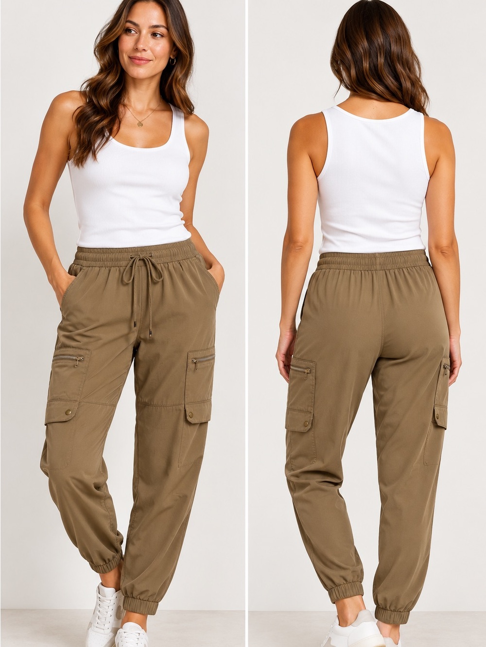 Banana Republic Factory Tan Tencel Cargo Jogger Pants Size L EUC
